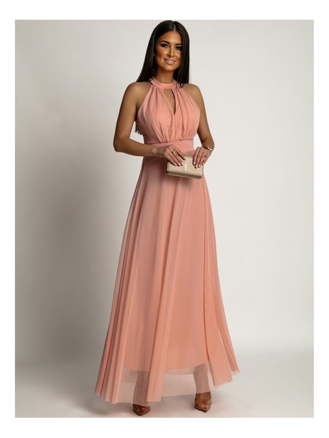 Elegant dress with a tulle bottom, powdery AZR156